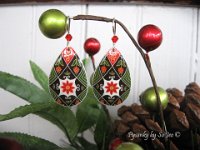 Green Fall Florals Earrings Pysanky Eggshell Jewelry by So Jeo : pysanky pysanka ukrainian easter egg batik art eggshell jewelry pendants earrings drop dangle etched flowers gift women accessories accessory pendant necklace bail crystal finding sterling silver filled sojeo flowers celtic purple white red pink brown green purple orange cream burgundy magenta teal turqoise crows crow blue black so jeo art handmade